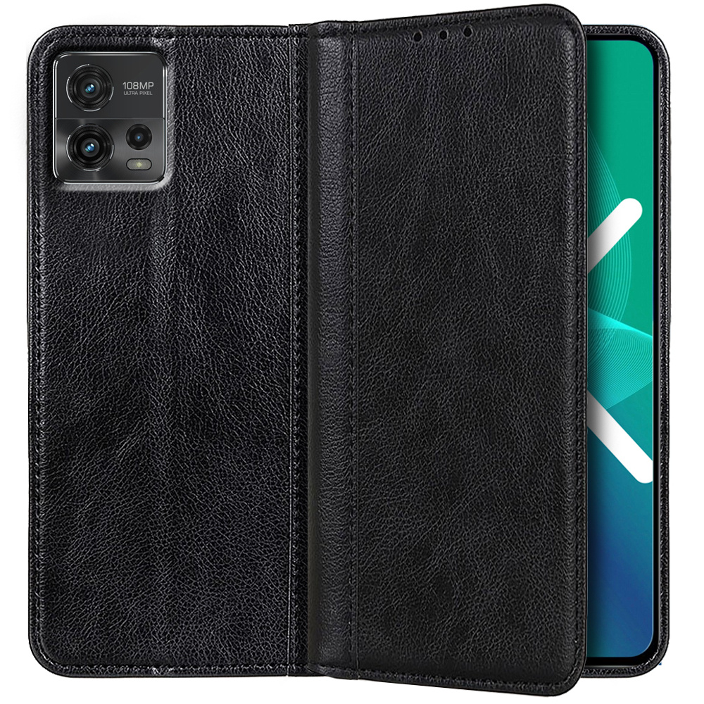 Schutzhülle Für Motorola Moto G72 4g, Brieftaschenmodell Aus Litschi-leder, Schwarz