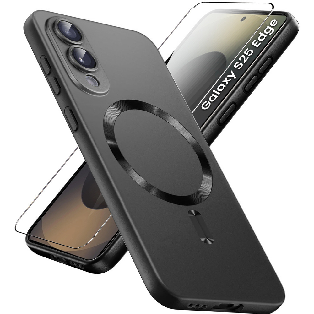 Schutzhülle Für Samsung Galaxy S25 Edge, Colormag, Mit Magsafe-funktion, Schwarz + 9h-schutzglas