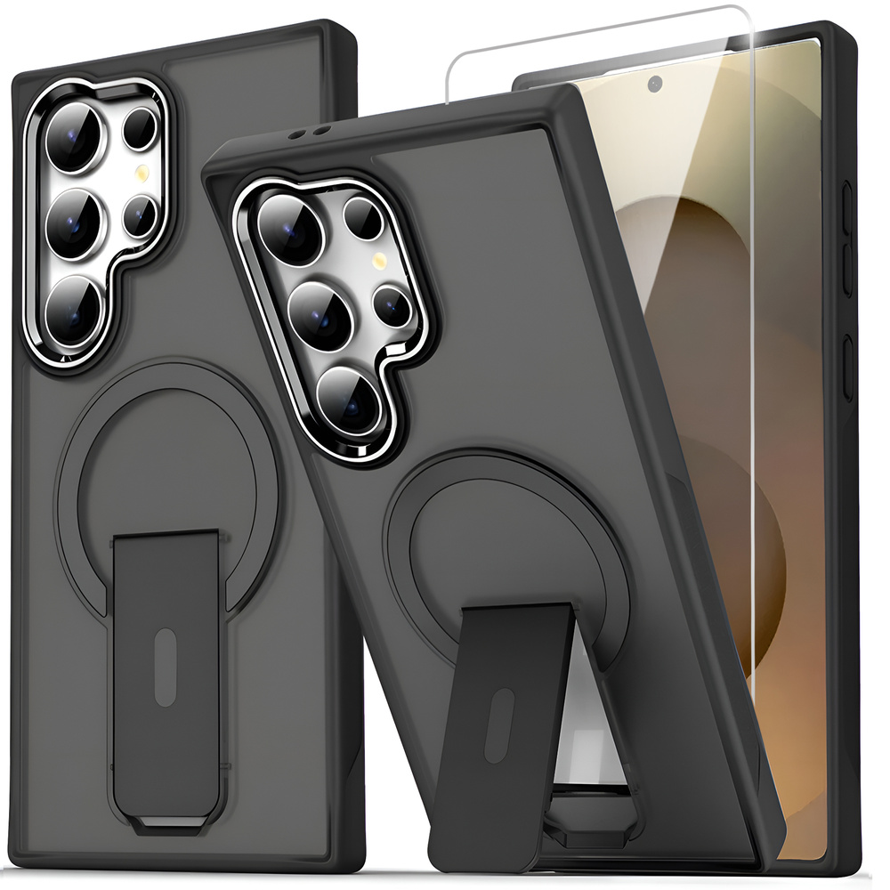 Samsung Galaxy S25 Ultra Kickstand Matte Case Für Magsafe, Schwarz + Displayschutzfolie