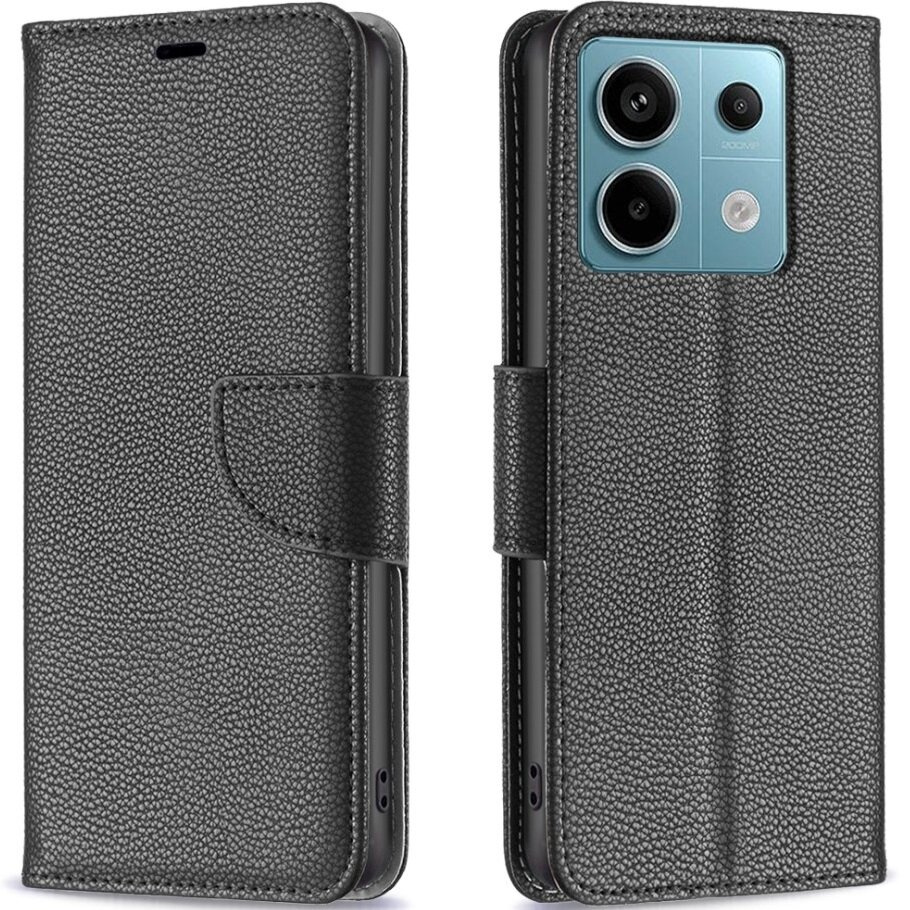 Flip-case Für Xiaomi Redmi Note 13 Pro 5g, Brieftaschen-design, Litschi-leder, Schwarz