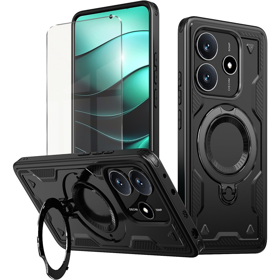 Schutzhülle Für Xiaomi Redmi Note 14 5g, Militärstandard Magsafe, Schwarz + 9h-glas