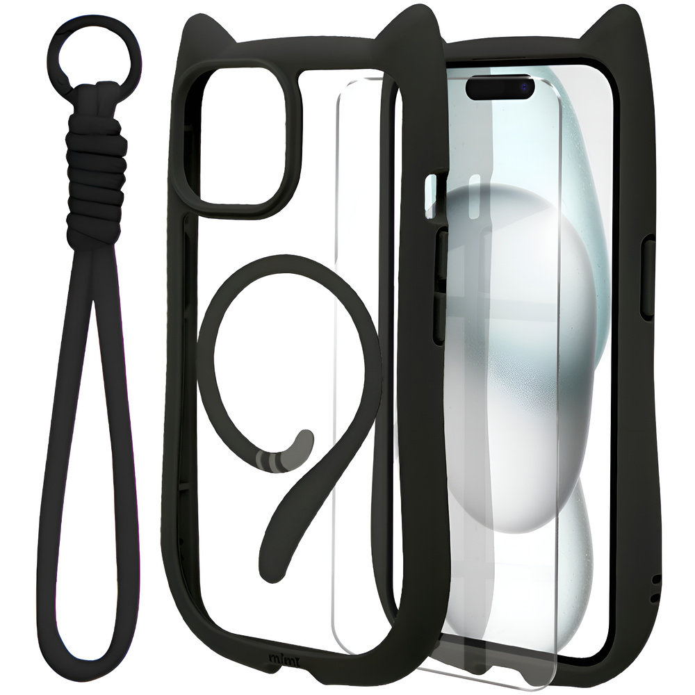 Iphone 13/14 Hülle, Mit Magsafe-funktion, Süße Katze, Schwarz + Displayschutzfolie Aus Glas