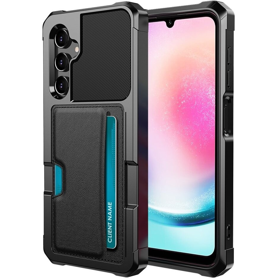 Schutzhülle Für Samsung Galaxy A25 5g, Kartenhalter Mit Aufstellfunktion, Schwarz + 9h-glas
