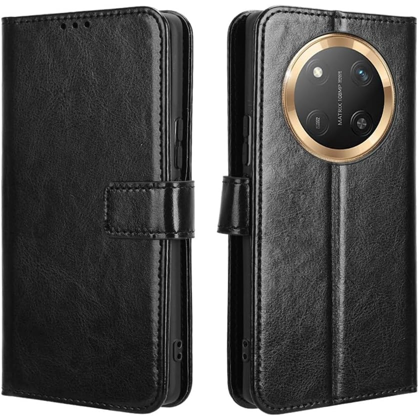 Honor Magic 7 Lite Flip Case, Crazy Horse Wallet, Schwarz