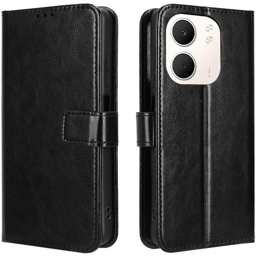 Klapphülle Für Oppo A5x, Crazy Horse Wallet, Schwarz