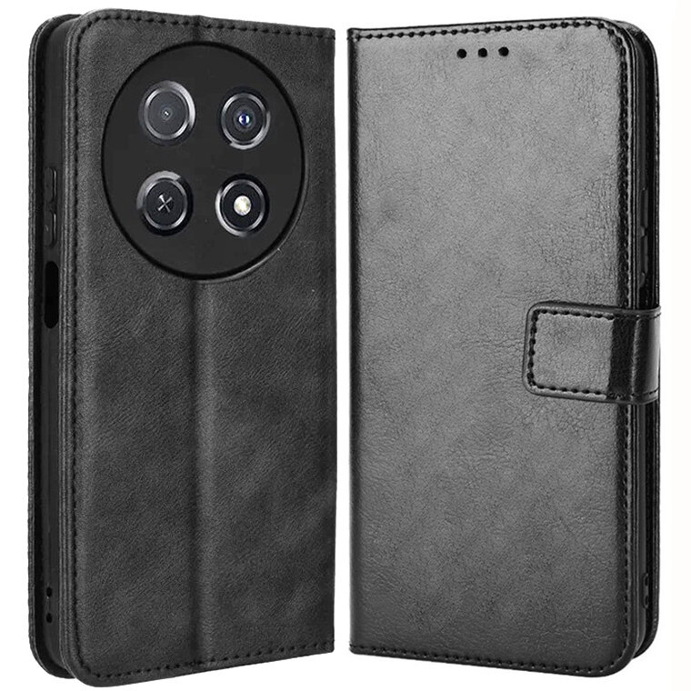 Klapphülle Für Huawei Nova 12i, Crazy Horse Wallet, Schwarz