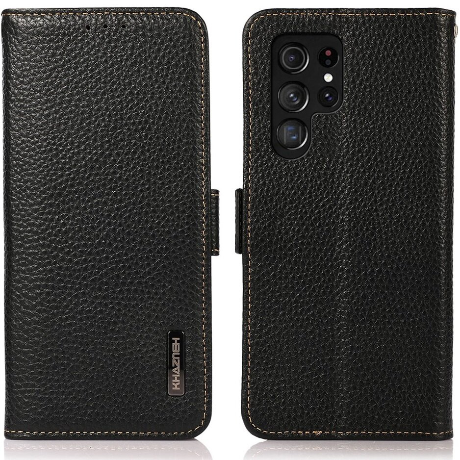 Khazneh Rfid-lederhülle Für Samsung Galaxy S24 Ultra, Litschi-textur, Schwarz