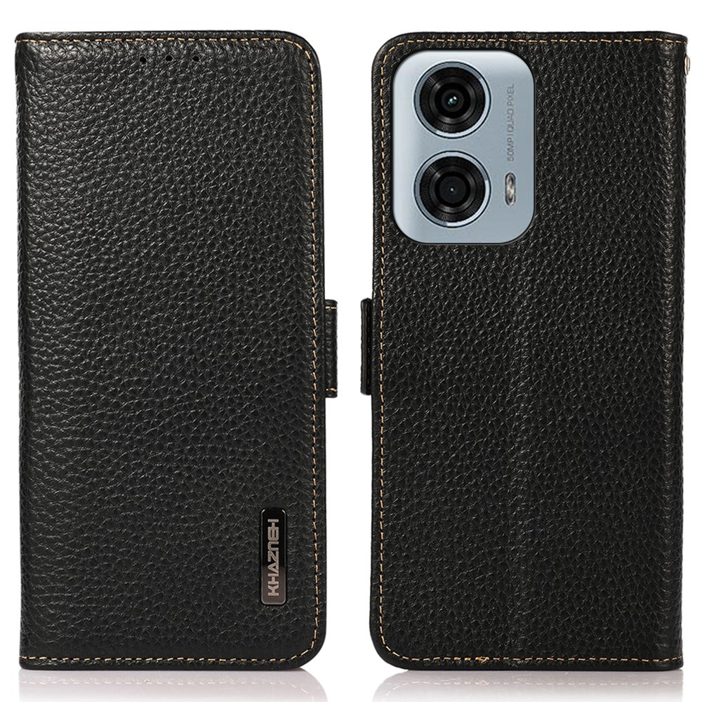 Khazneh Rfid-lederhülle Für Motorola Moto G04 / G24 / G24 Power, Litschi-textur, Schwarz