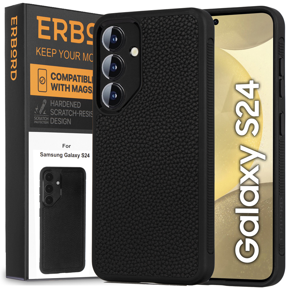 Lederhülle Für Samsung Galaxy S24, Erbord Leatherguard, Schwarz