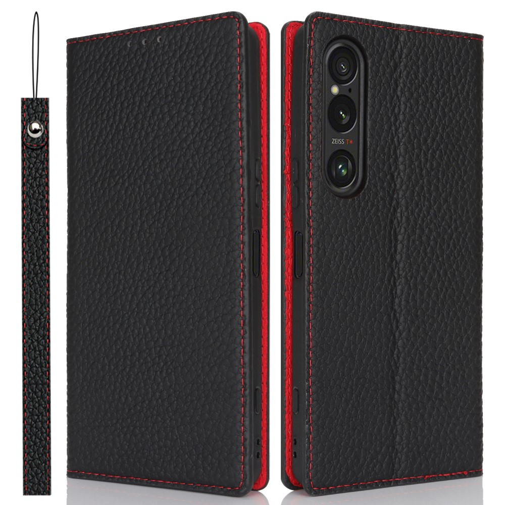 Lederhülle Für Sony Xperia 1 Vi, Genarbtes Leder, Schwarz