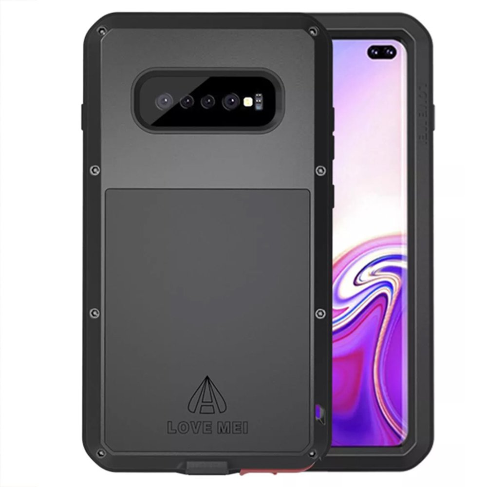 Love Mei Hülle Für Samsung Galaxy S10 Plus, Mit Glas Geschützt, Schwarz
