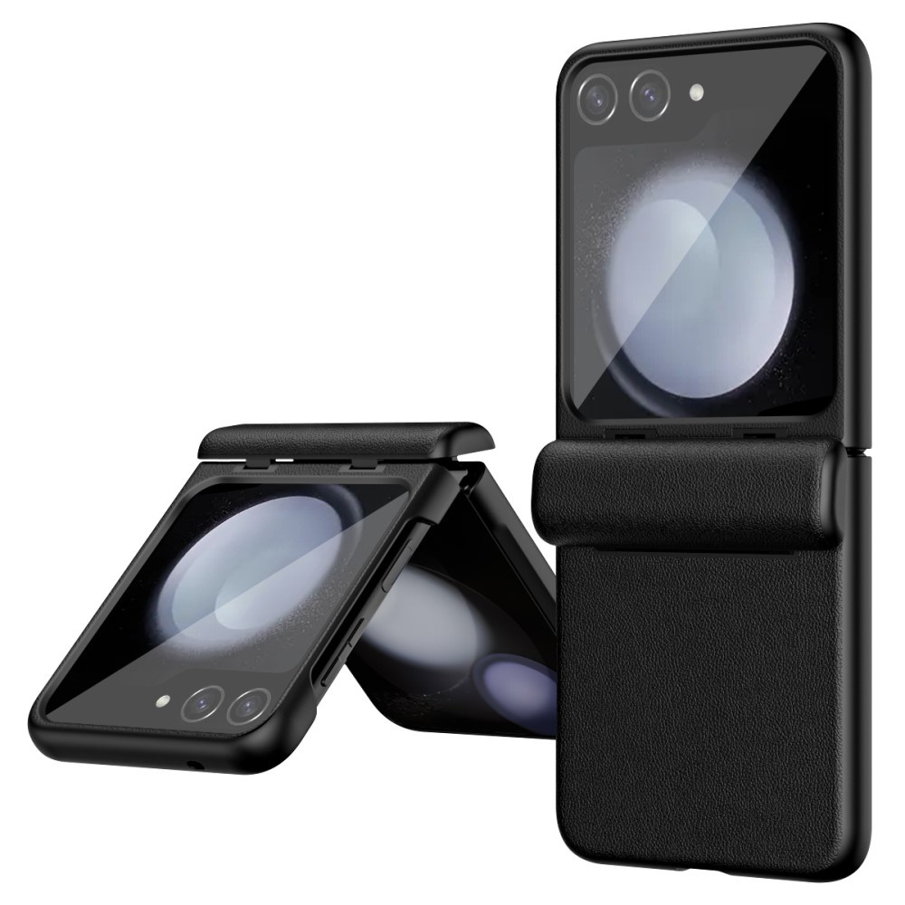 Schutzhülle Für Samsung Galaxy Z Flip7 Fe / Z Flip6, Schlankes Leder, Schwarz