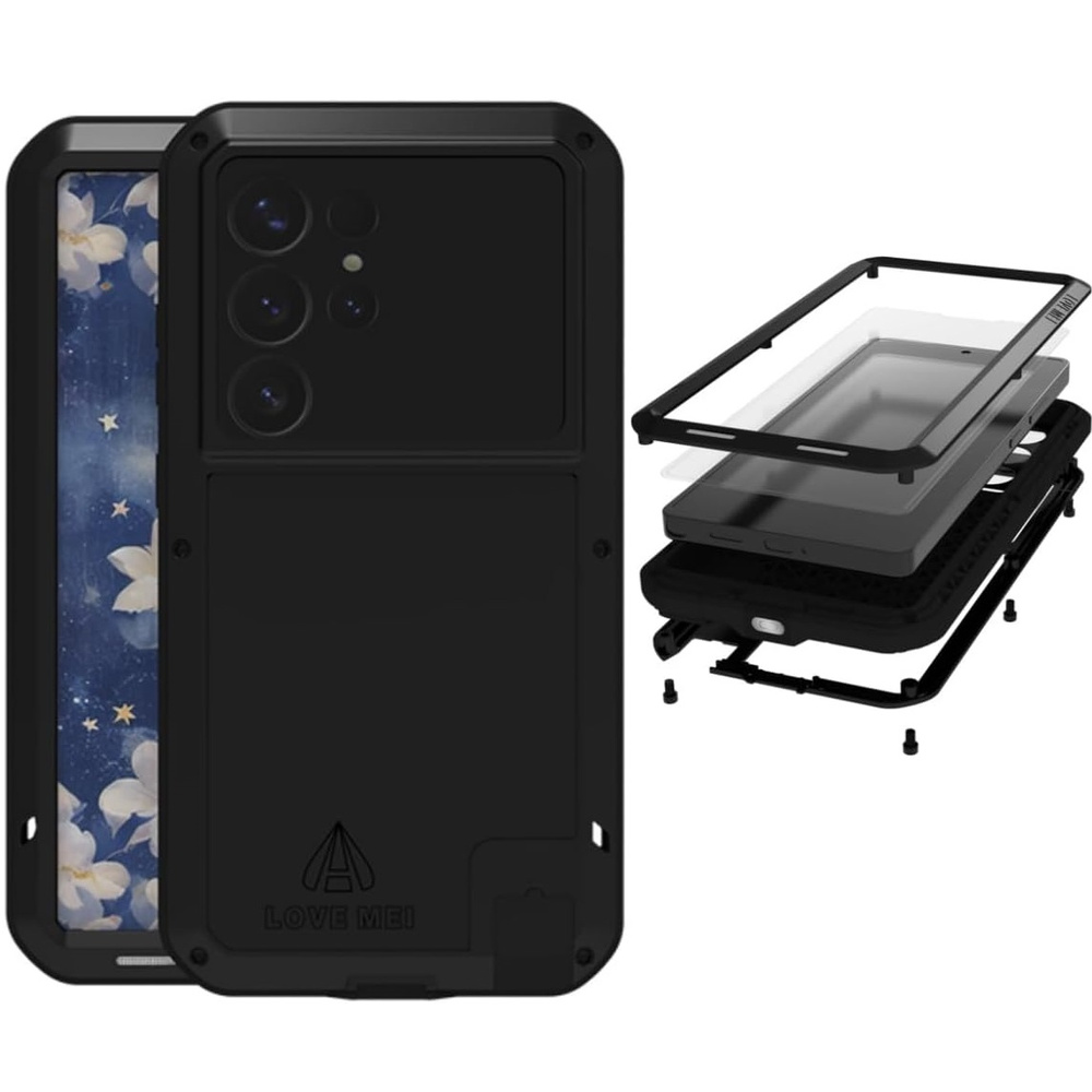 Love Mei Hülle Für Samsung Galaxy S25 Ultra, Mit Glas Geschützt, Schwarz