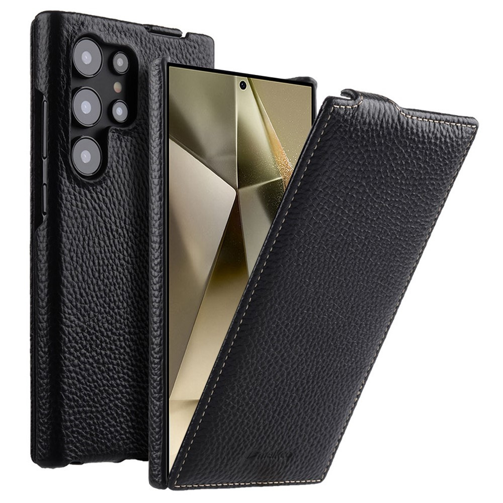 Melkco Flip-hülle Für Samsung Galaxy S25 Ultra, Leder, Klapphülle, Schwarz