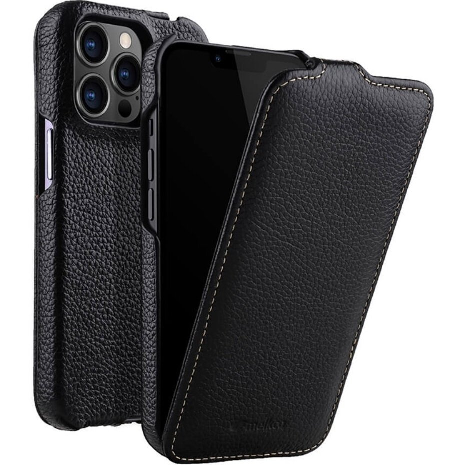 Melkco Flip Case Für Iphone 13 Pro Max, Leder, Klapphülle, Schwarz