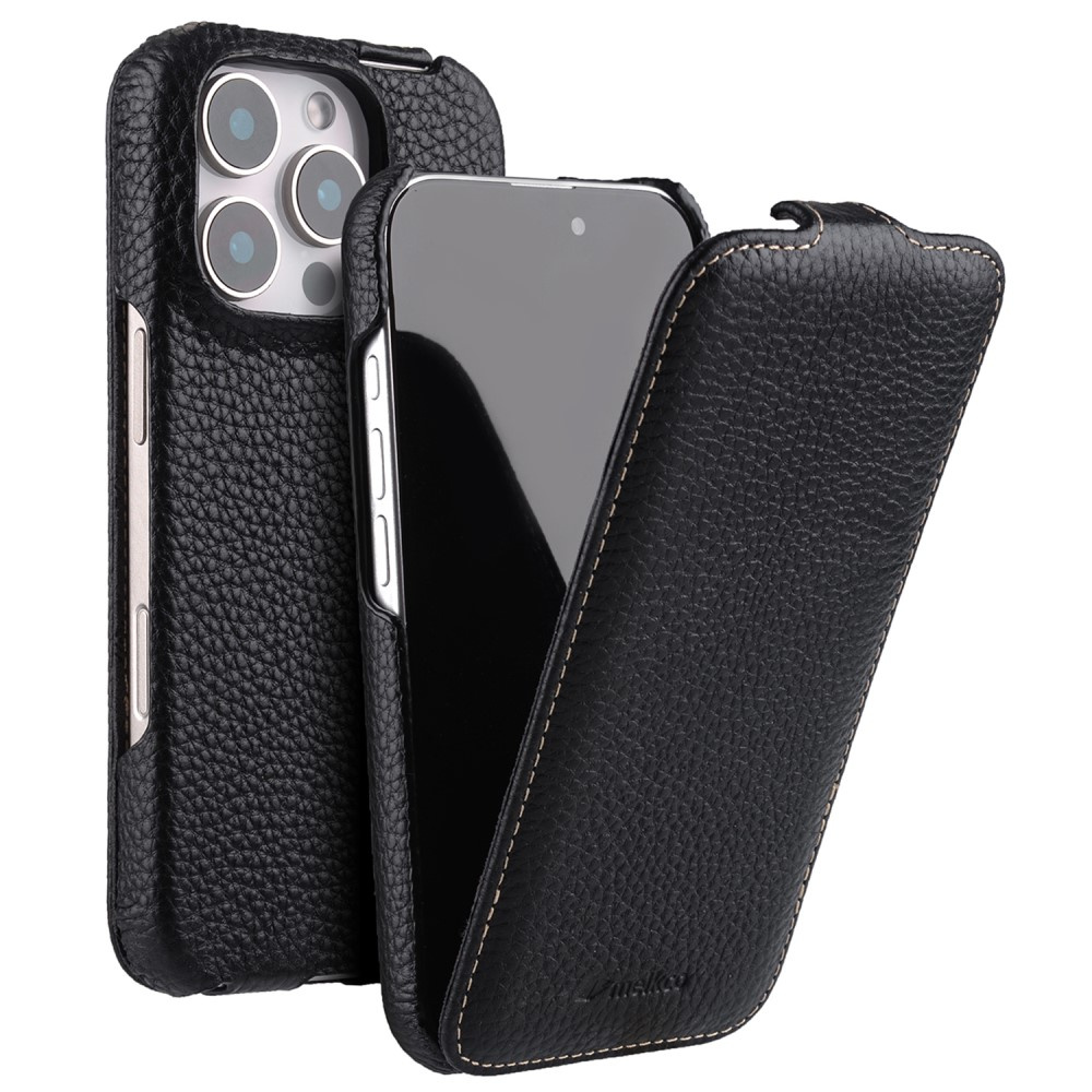 Melkco Flip Case Für Iphone 16 Pro Max, Leder, Klapphülle, Schwarz