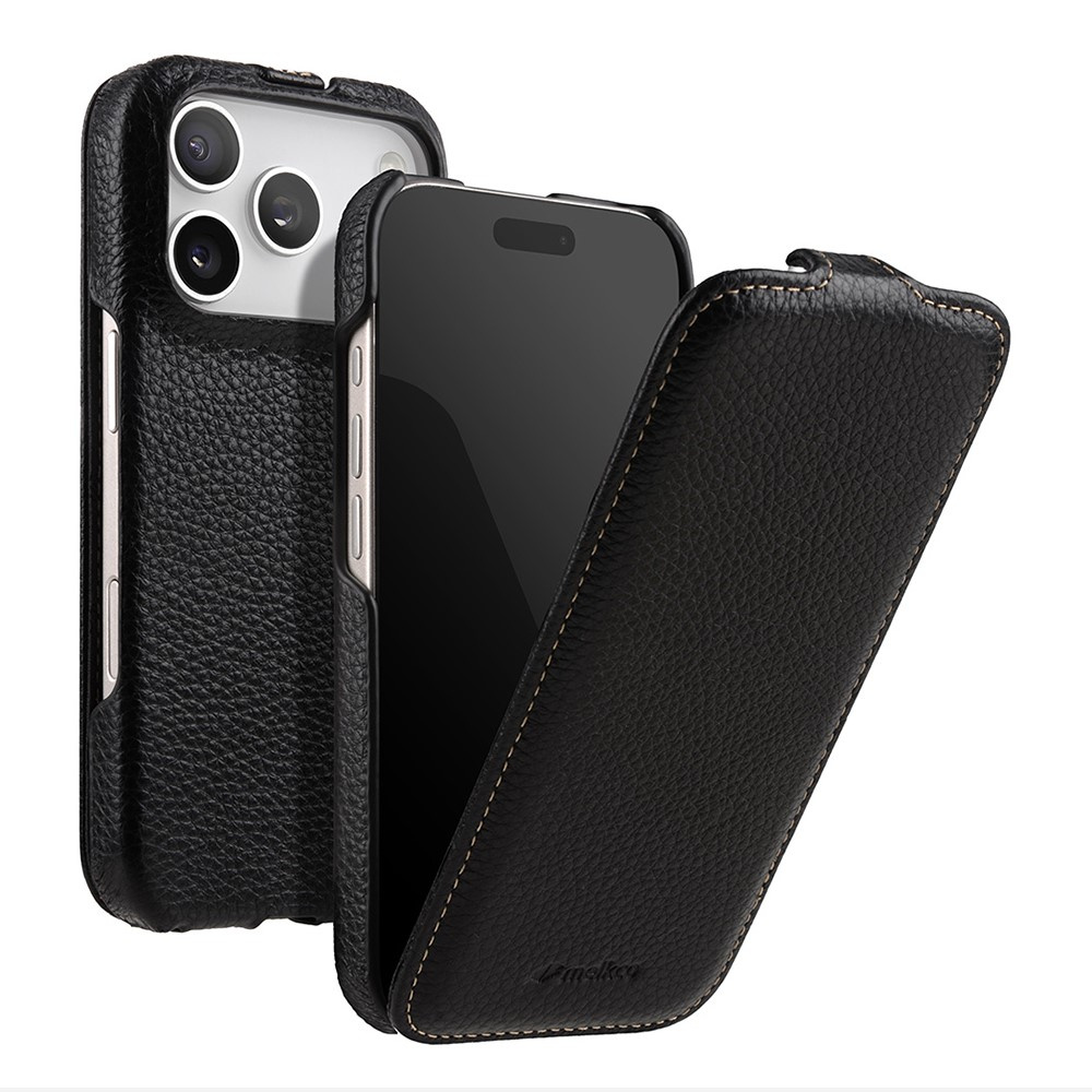Melkco Flip Case Für Iphone 17 Pro, Leder, Klapphülle, Schwarz