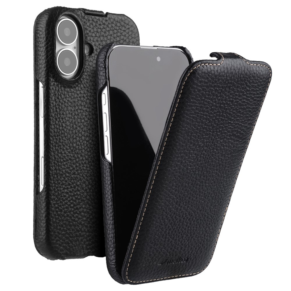 Melkco Flip-case Für Iphone 16, Leder, Schwarz
