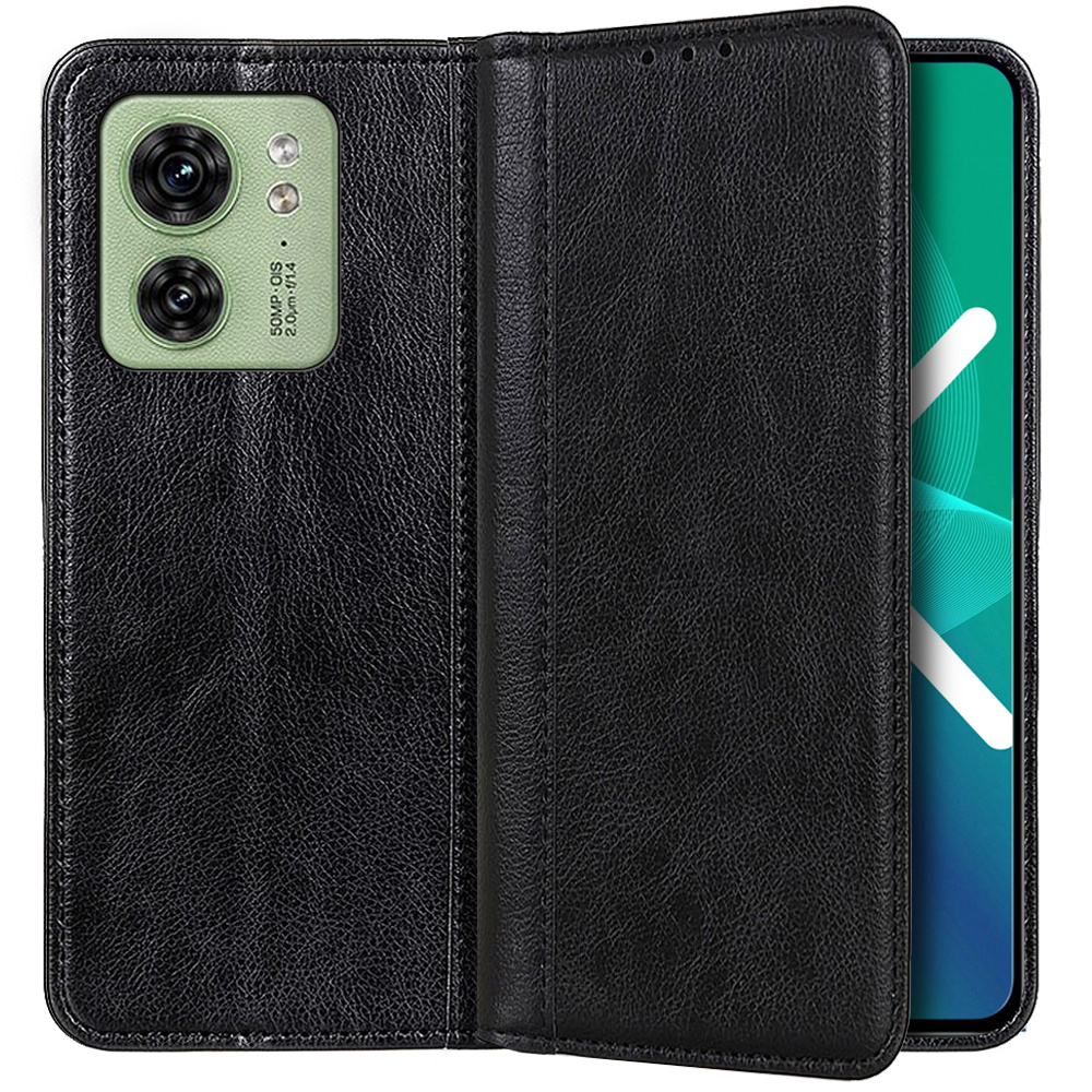 Schutzhülle Für Motorola Edge 40 5g, Brieftaschenmodell Aus Litschi-leder, Schwarz