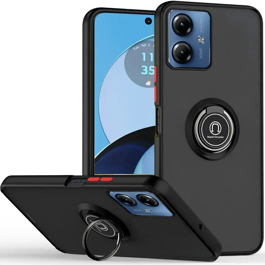 Motorola Moto E14 Hülle, Mattierter Ring, Schwarz
