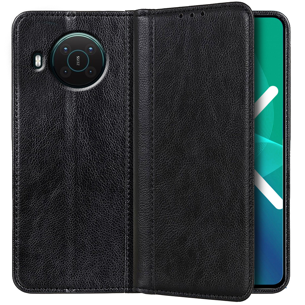 Hülle Für Nokia X10 / X20, Brieftaschenmodell Aus Litschi-leder, Schwarz