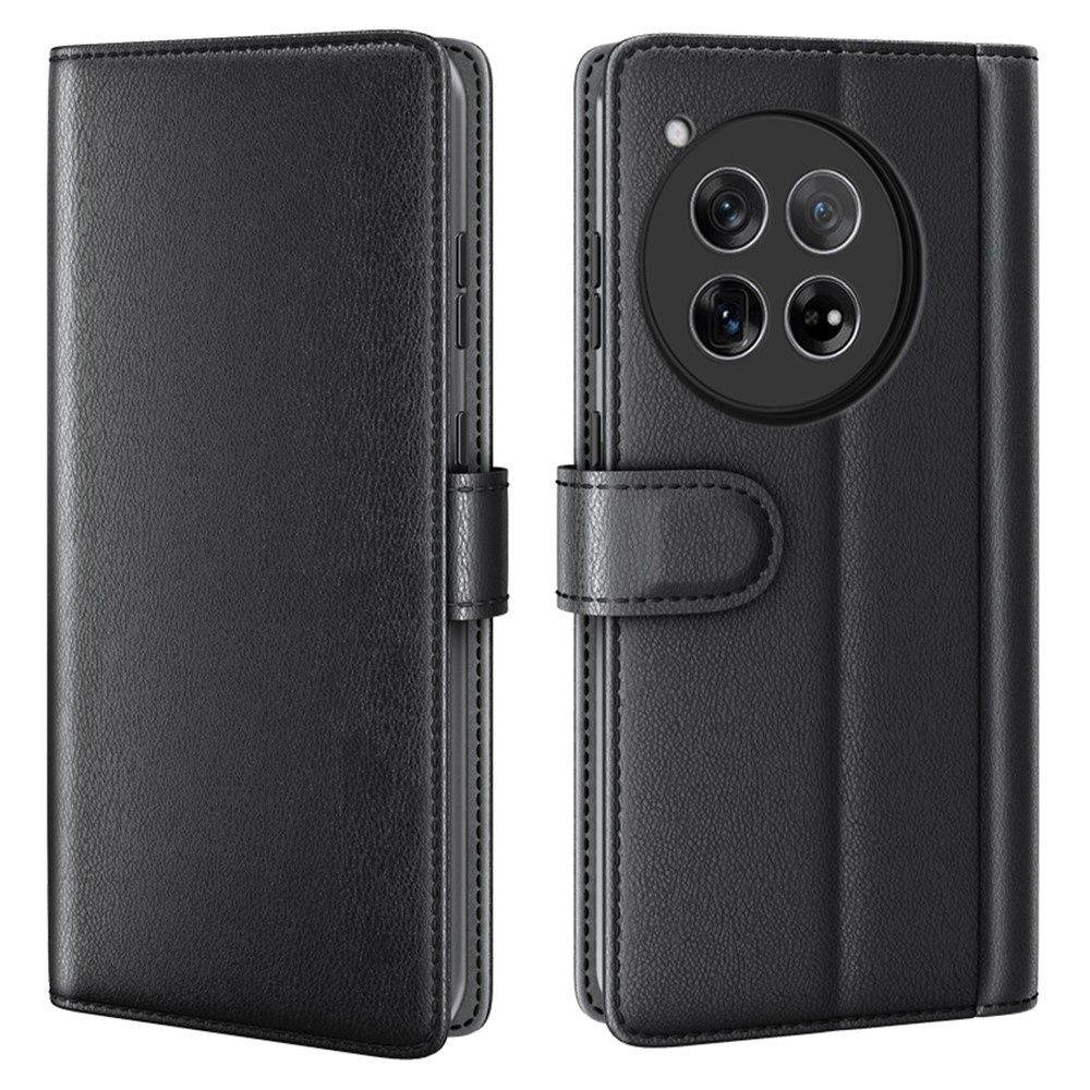 Oneplus 12 5g Flip-case Aus Spaltleder, Schwarz