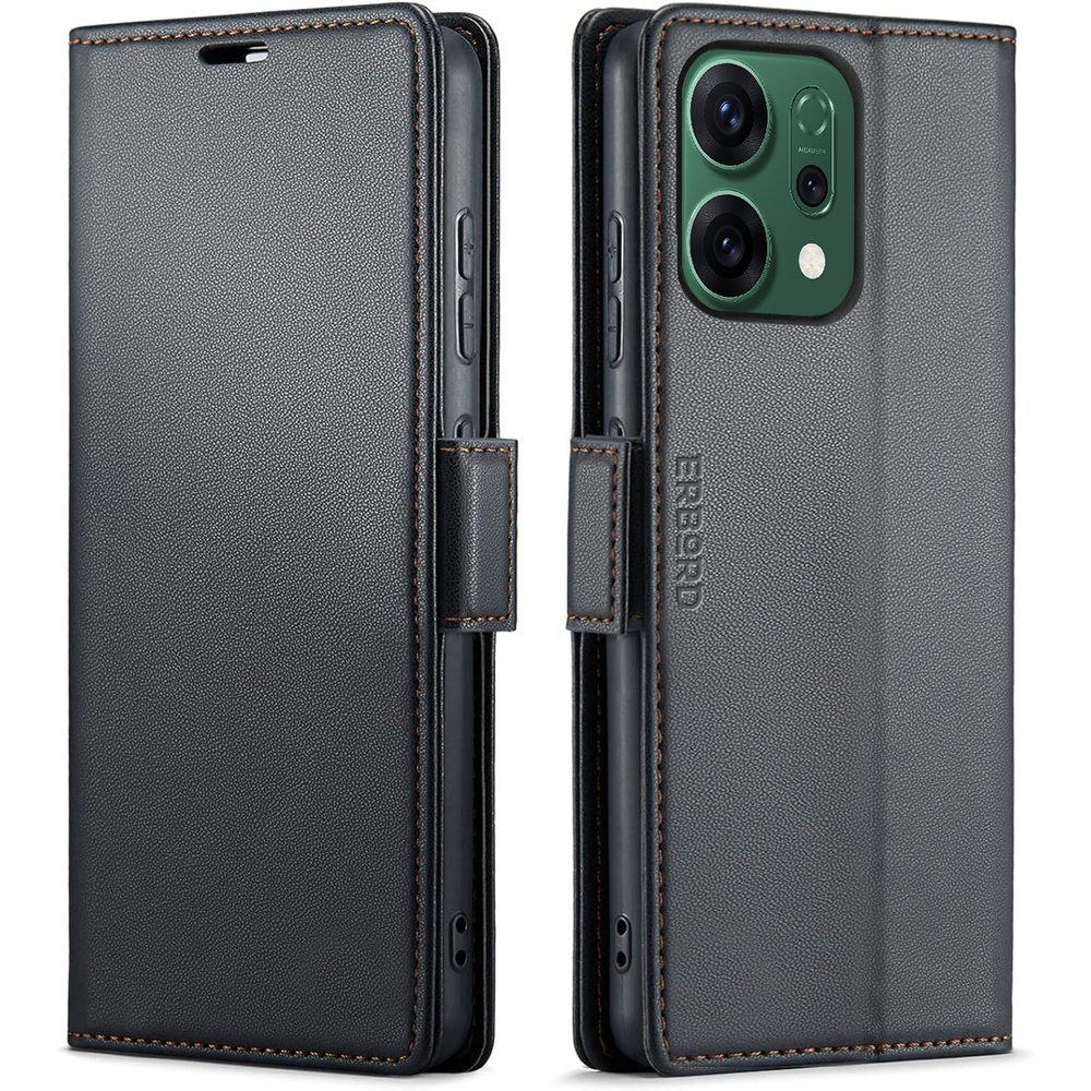 Oppo Reno 14 Hülle, Glänzendes Litschi, Klapphülle Mit Brieftaschenfunktion, Schwarz