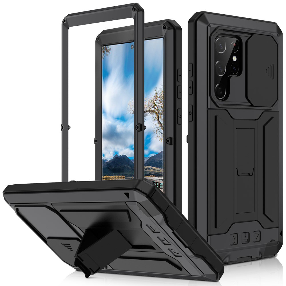 Schutzhülle Mit Panzerung Für Samsung Galaxy S22 Ultra 5g, R-just Camshield Slide, Schwarz