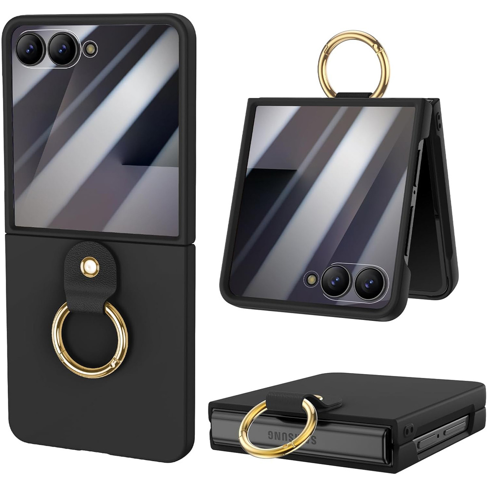 Schutzhülle Mit Ringhalter Für Samsung Galaxy Z Flip7 5g, Mit Glas Für Das Außendisplay, Schwarz