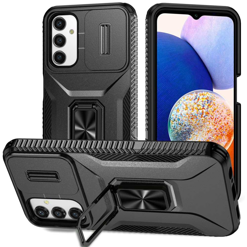 Schutzhülle Für Samsung Galaxy A15, Gepanzerter Schiebering, Schwarz + 9h-glas