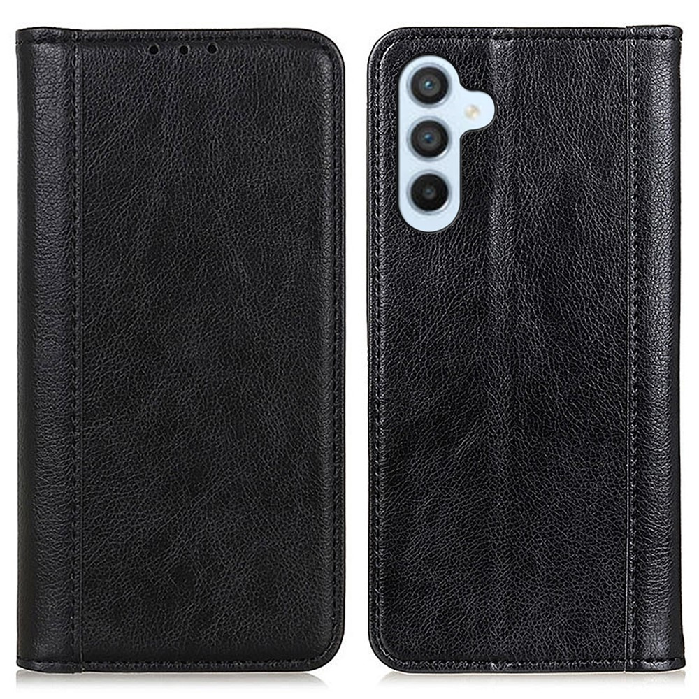 Schutzhülle Für Samsung Galaxy A55 5g, Brieftaschenmodell Aus Litschi-leder, Schwarz