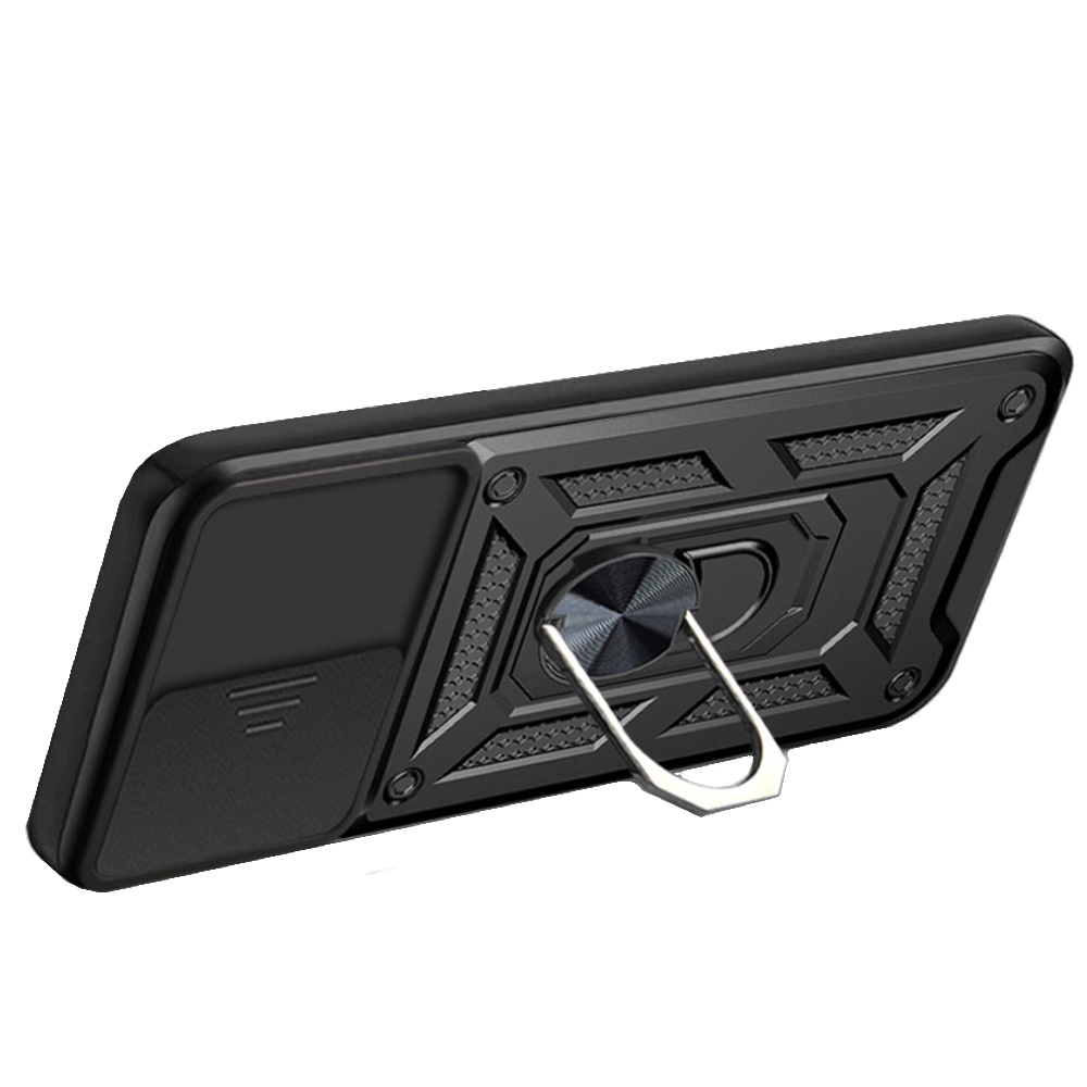Schutzhülle Für Samsung Galaxy S22, Gepanzerter Slide Ring, Schwarz + 9h-glas