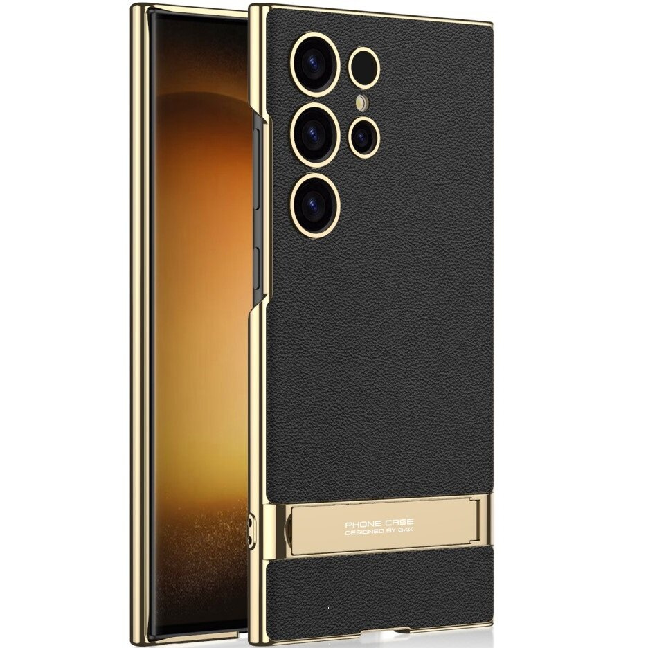 Samsung Galaxy S24 Ultra Hülle, Electro Frame Leder, Mit Ständer, Schwarz