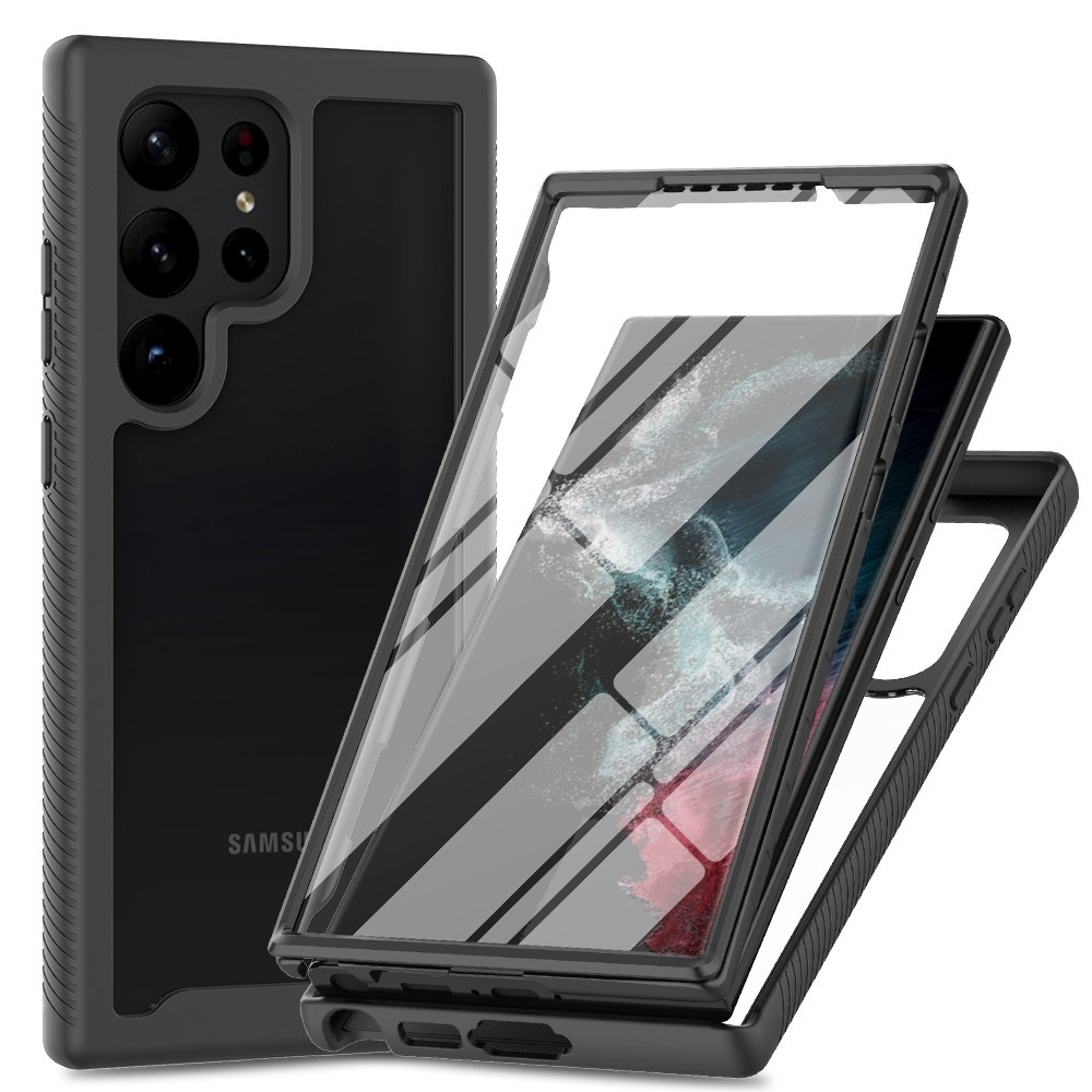 Schutzhülle Für Samsung Galaxy S23 Ultra, Stoßfest, Mit Folie, Schwarz