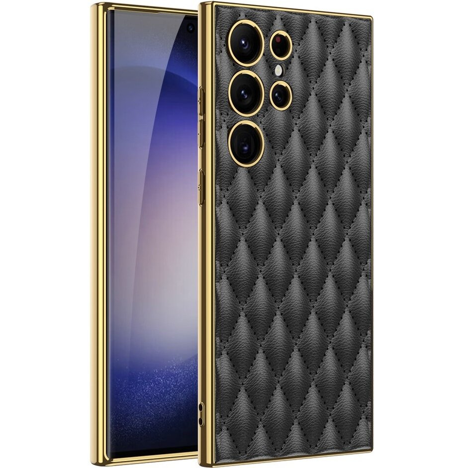 Schutzhülle Für Samsung Galaxy S24 Ultra, Leder Rhombus, Schwarz
