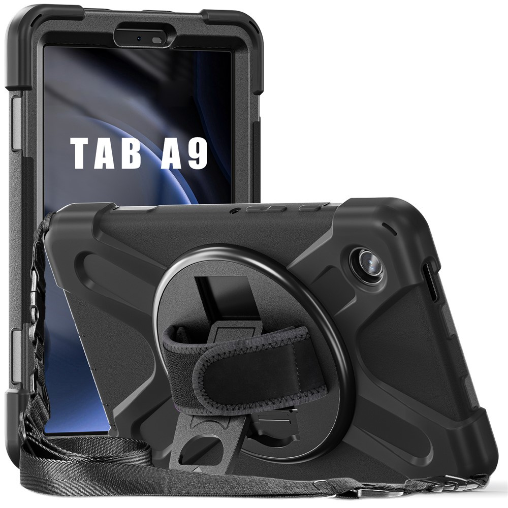 Schutzhülle Für Samsung Galaxy Tab A9 X110 / X115, Gepanzert, 360° Drehbar, Schwarz