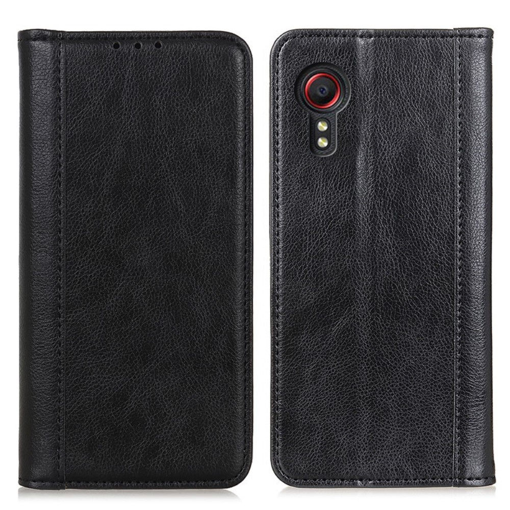 Schutzhülle Für Samsung Galaxy Xcover 7, Brieftaschenmodell Aus Litschi-leder, Schwarz