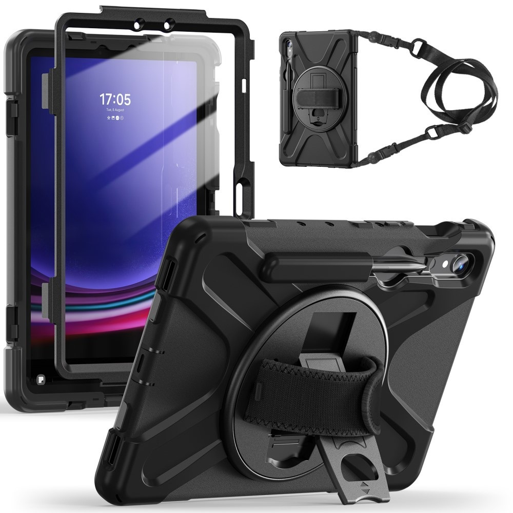Gepanzerte Schutzhülle Für Samsung Galaxy Tab S9 / S8 / S7, 360°-schutz Mit Stifthalterung, Schwarz