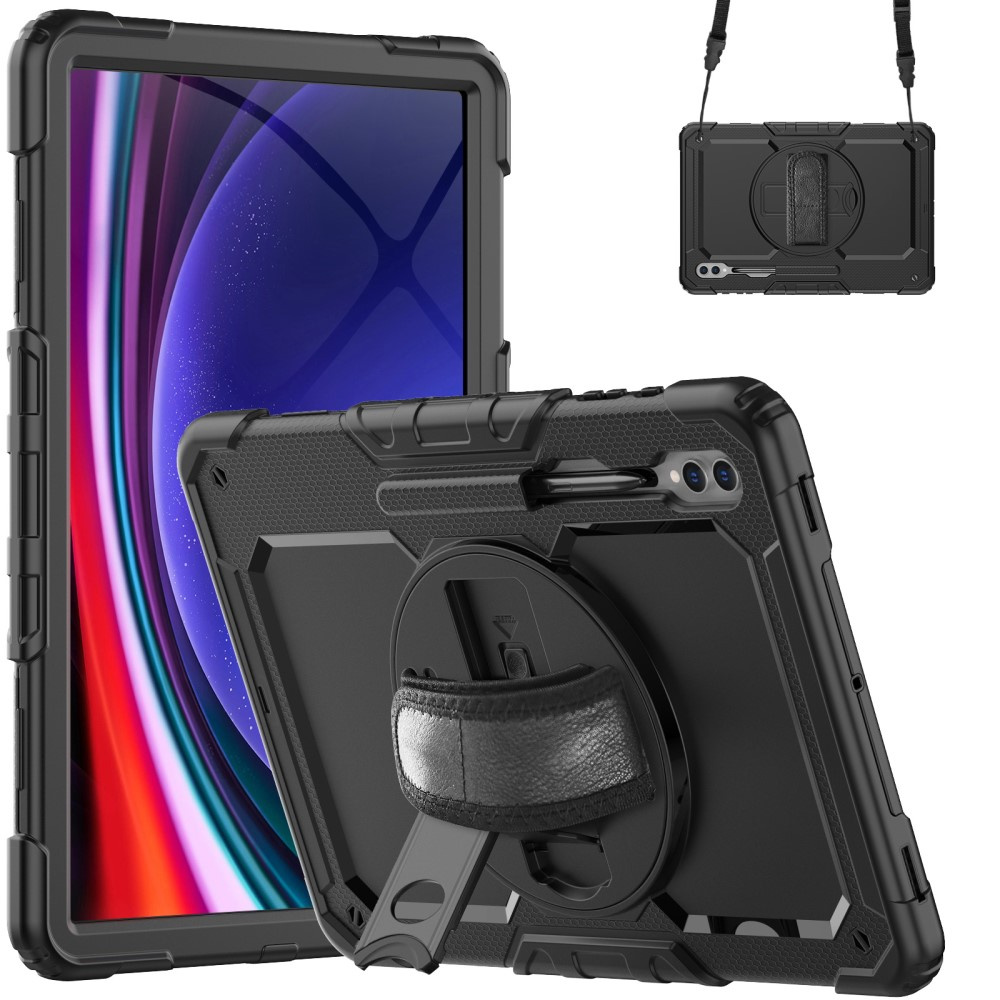 Gepanzerte Schutzhülle Für Samsung Galaxy Tab S9 Ultra, 360°-schutz Mit Stifthalterung, Schwarz