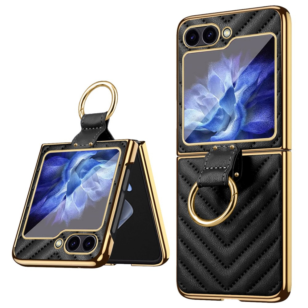 Schutzhülle Für Samsung Galaxy Z Flip7 Fe / Z Flip6, Lederring, Schwarz