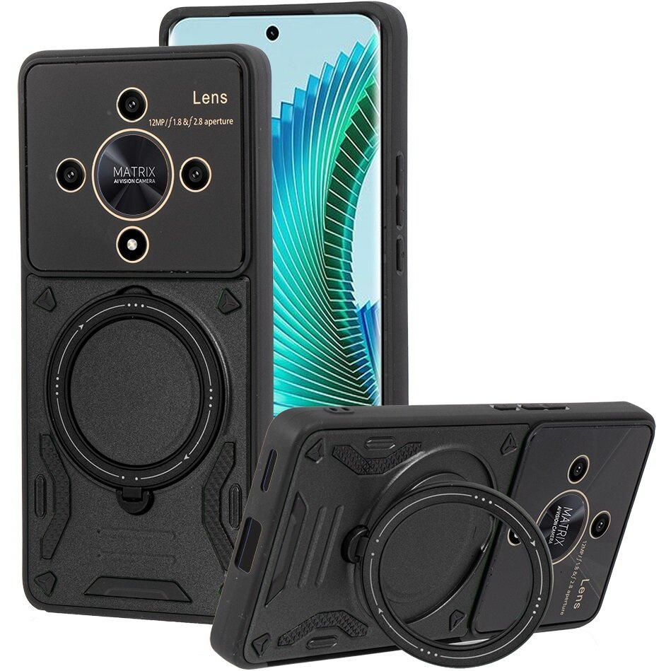 Gepanzerte Schutzhülle Für Honor Magic 6 Lite 5g, Magnetring, Schwarz