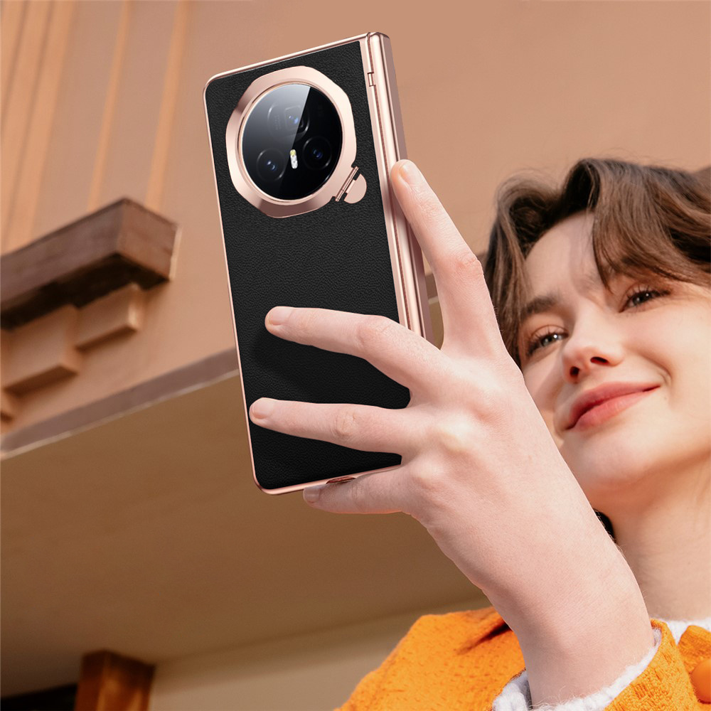 Schutzhülle Für Honor Magic V3 5g, Mit Integriertem Ständer, Leder, Schwarz