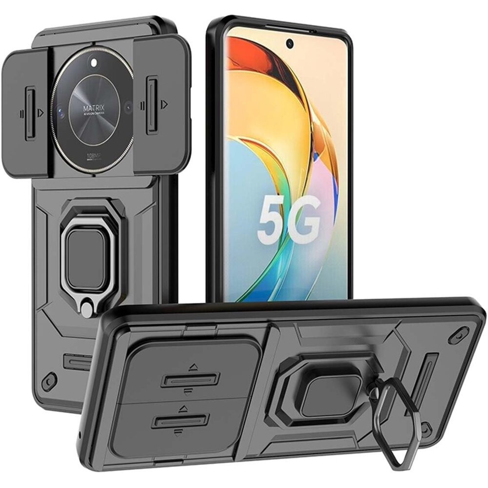 Honor Magic 6 Lite 5g Hülle, Ständer, Kameraobjektiv, Schwarz