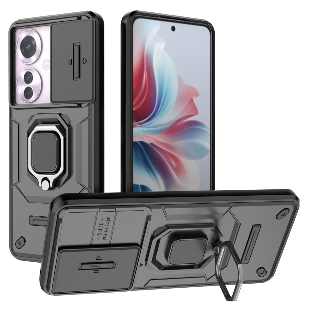 Schutzhülle Für Oppo Reno 11f 5g, Mit Ausklappbarem Kameraobjektiv Und Ständer, Schwarz