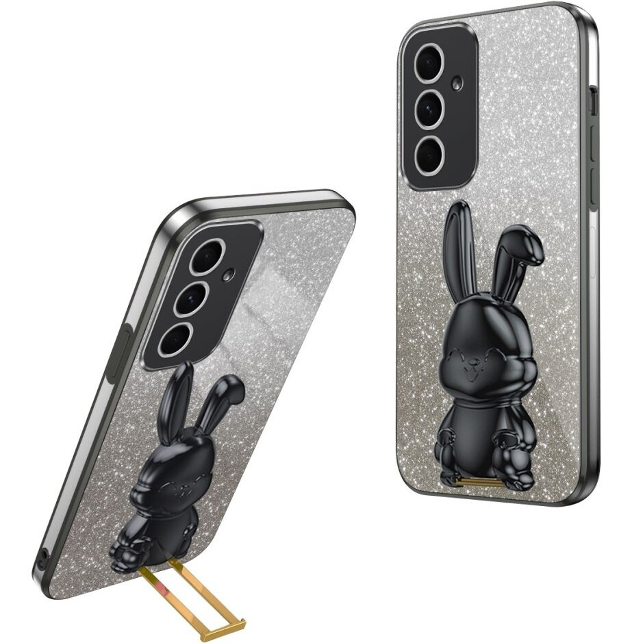 Samsung Galaxy A54 5g Glitzer-hasen-hülle Mit Ausziehbarem Ständer, Schwarz
