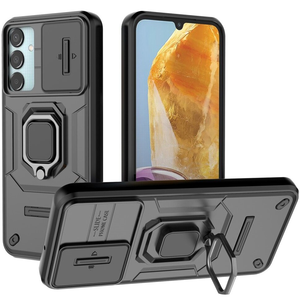 Schutzhülle Für Samsung Galaxy M15 5g, Mit Ausklappbarem Kameraobjektiv, Schwarz