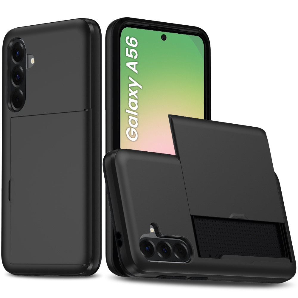 Schutzhülle Für Samsung Galaxy A56 5g, Mit Verschiebbarem Kartenfach, Schwarz