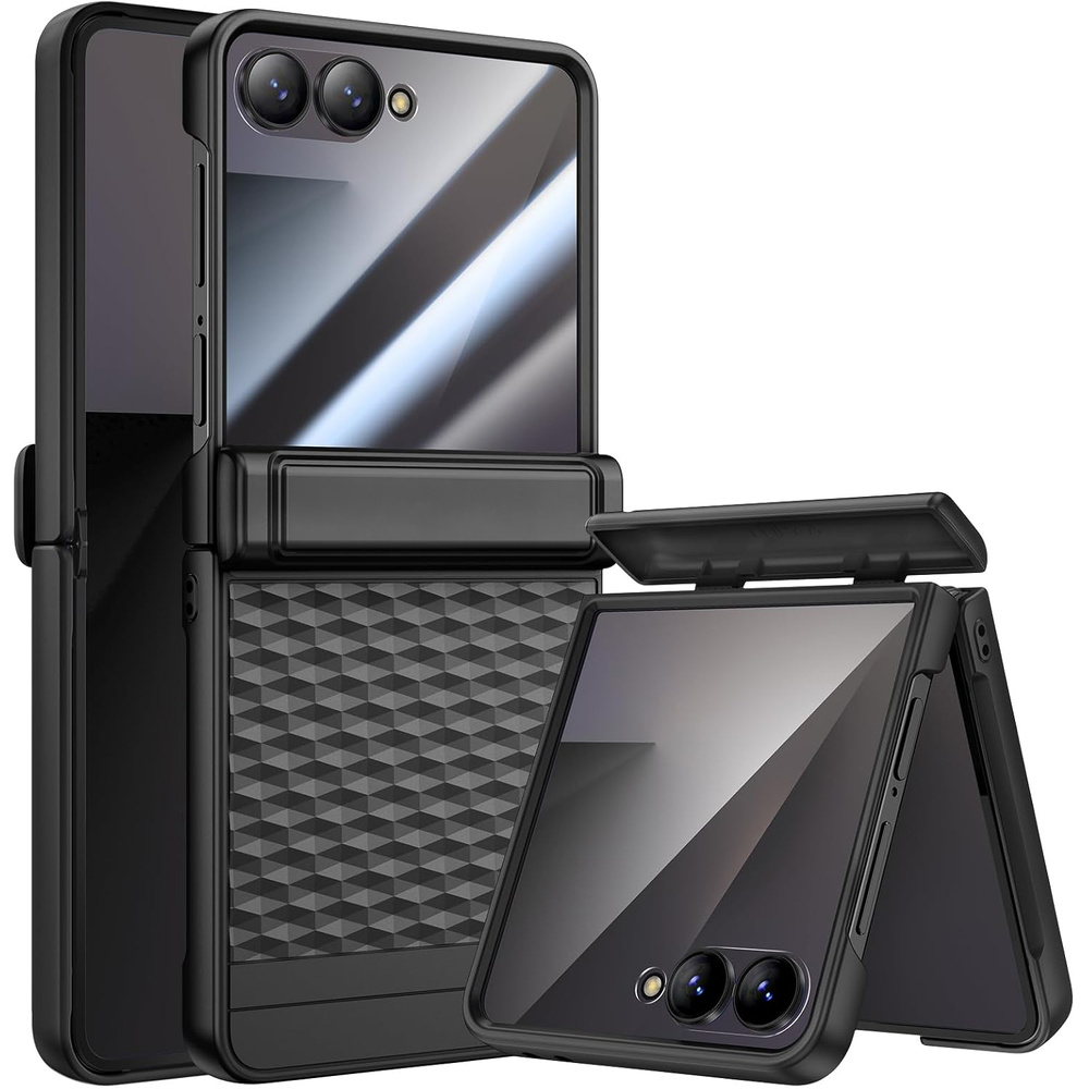 Schutzhülle Für Samsung Galaxy Z Flip7 5g, Pc-hülle, Mit Glas, Schwarz