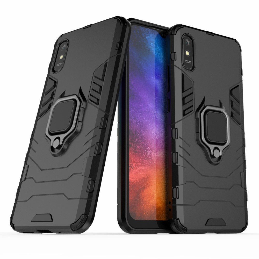 Schutzhülle Für Xiaomi Redmi 9a, Mit Ringhalterung, Schwarz