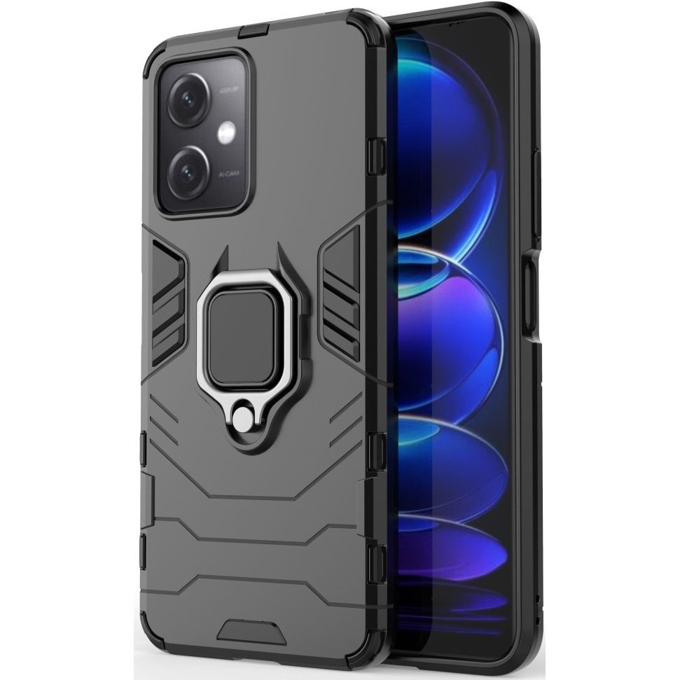 Schutzhüllenset Für Xiaomi Redmi Note 12 5g / Poco X5 5g, Gepanzerter Ständer Mit Ring, Schwarz + Glas